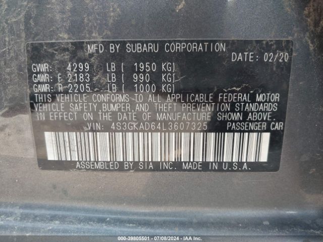 Photo 8 VIN: 4S3GKAD64L3607325 - SUBARU IMPREZA 