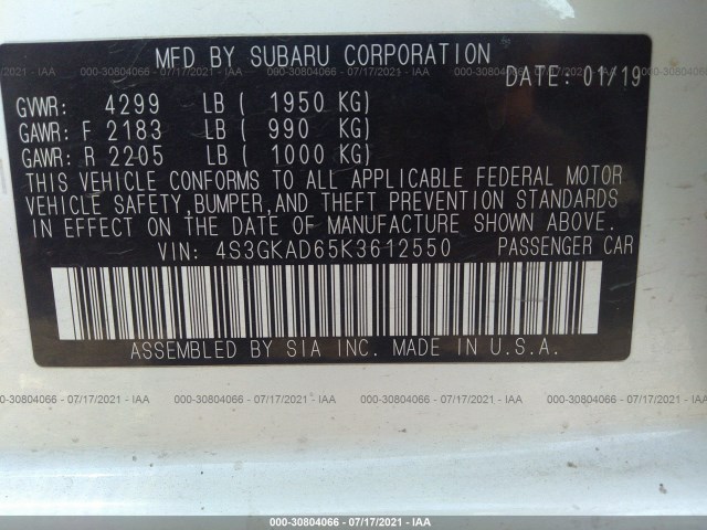 Photo 8 VIN: 4S3GKAD65K3612550 - SUBARU IMPREZA 