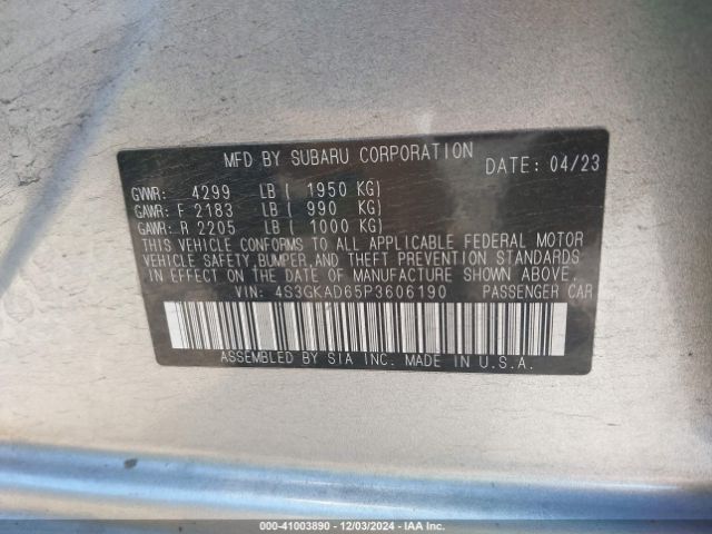 Photo 8 VIN: 4S3GKAD65P3606190 - SUBARU IMPREZA 