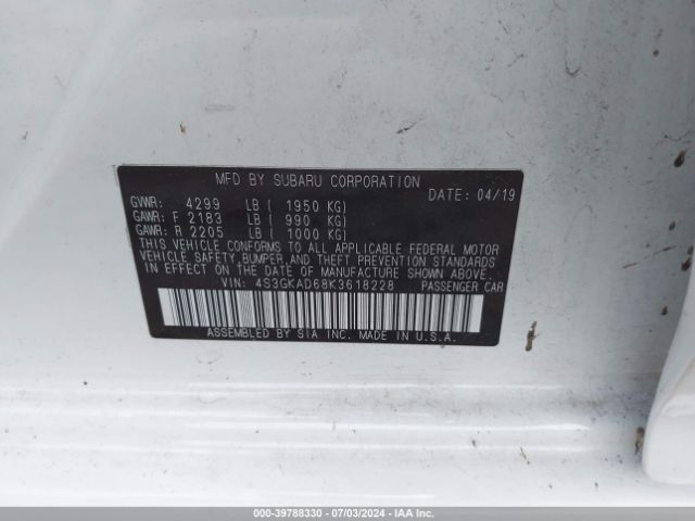 Photo 8 VIN: 4S3GKAD68K3618228 - SUBARU IMPREZA 