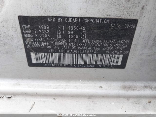 Photo 8 VIN: 4S3GKAD68L3607649 - SUBARU IMPREZA 