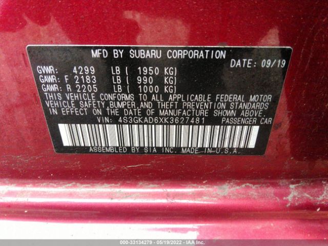 Photo 8 VIN: 4S3GKAD6XK3627481 - SUBARU IMPREZA 