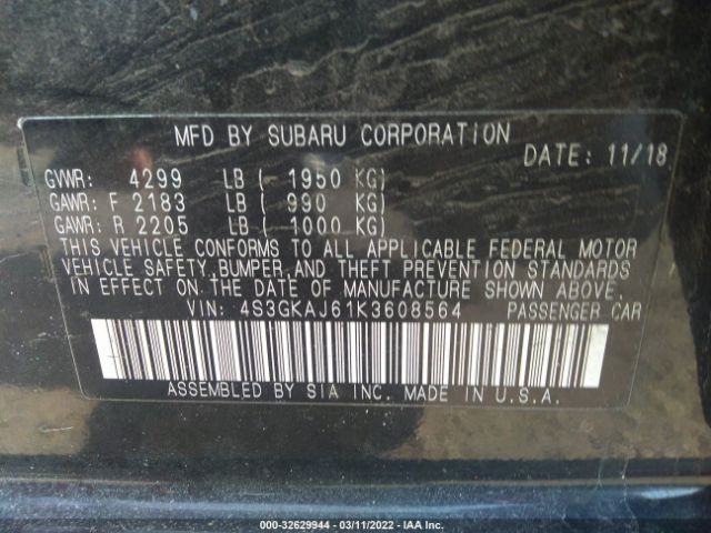 Photo 8 VIN: 4S3GKAJ61K3608564 - SUBARU IMPREZA 