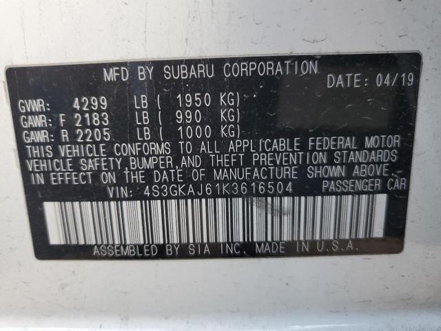 Photo 11 VIN: 4S3GKAJ61K3616504 - SUBARU IMPREZA 