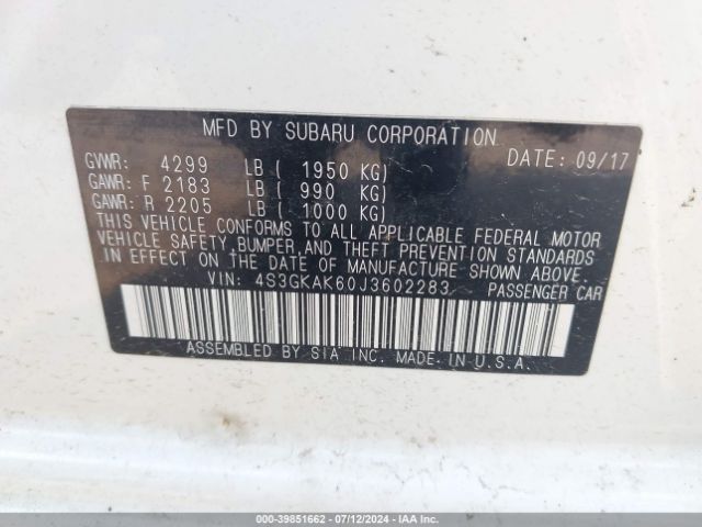 Photo 8 VIN: 4S3GKAK60J3602283 - SUBARU IMPREZA 