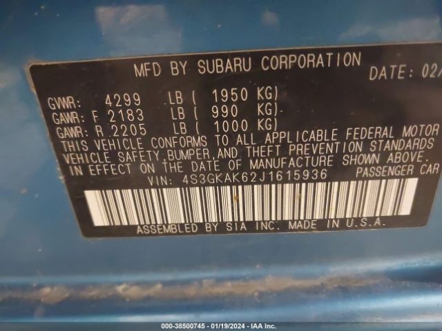 Photo 8 VIN: 4S3GKAK62J1615936 - SUBARU IMPREZA 