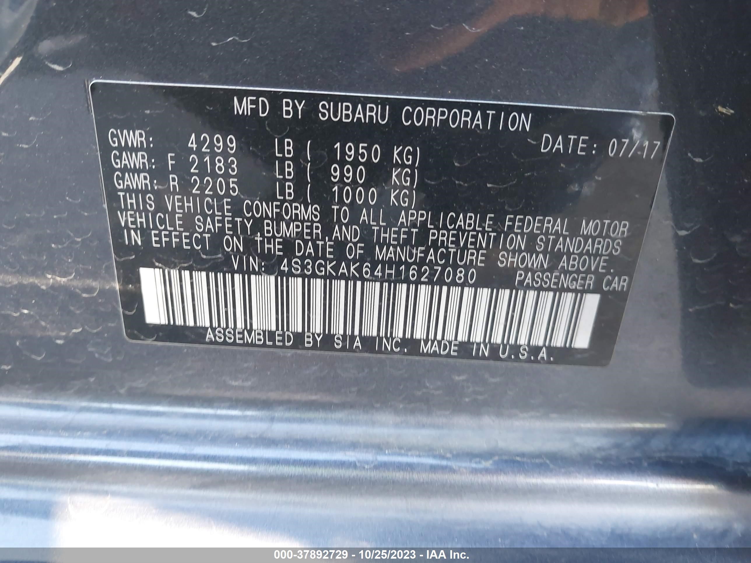 Photo 8 VIN: 4S3GKAK64H1627080 - SUBARU IMPREZA 