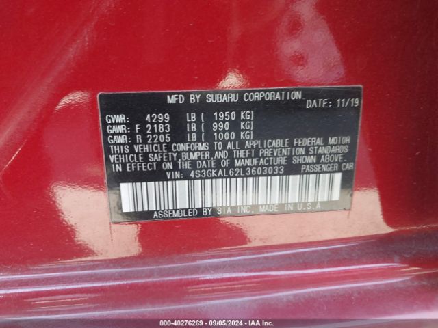 Photo 8 VIN: 4S3GKAL62L3603033 - SUBARU IMPREZA 