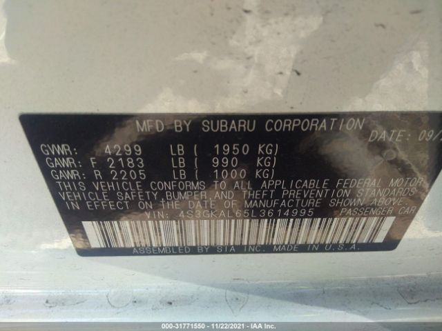 Photo 8 VIN: 4S3GKAL65L3614995 - SUBARU IMPREZA 