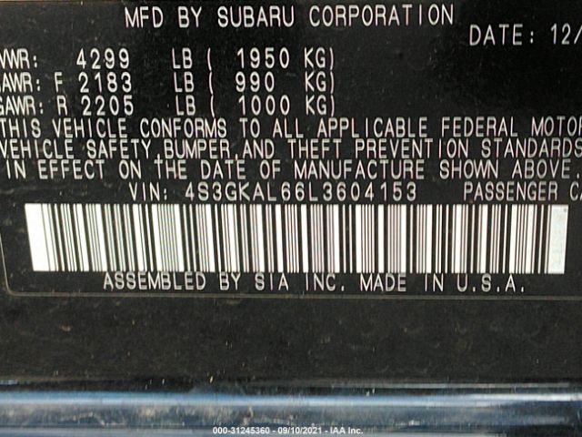 Photo 8 VIN: 4S3GKAL66L3604153 - SUBARU IMPREZA 