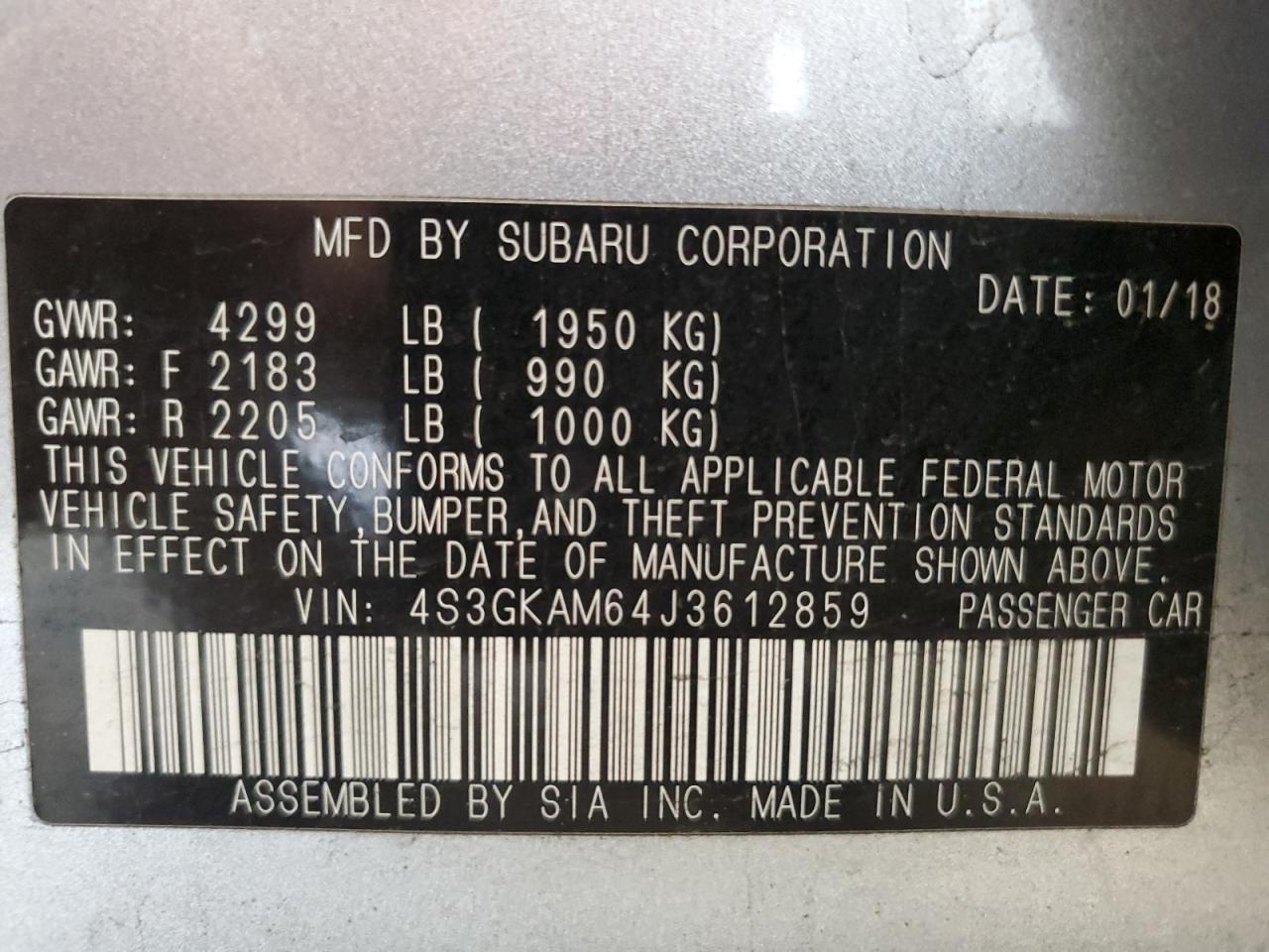 Photo 12 VIN: 4S3GKAM64J3612859 - SUBARU IMPREZA 