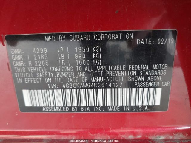 Photo 8 VIN: 4S3GKAM64K3614127 - SUBARU IMPREZA 