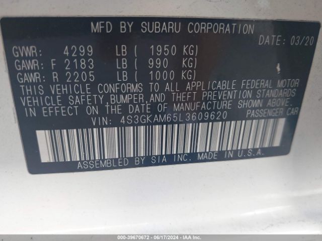 Photo 8 VIN: 4S3GKAM65L3609620 - SUBARU IMPREZA 