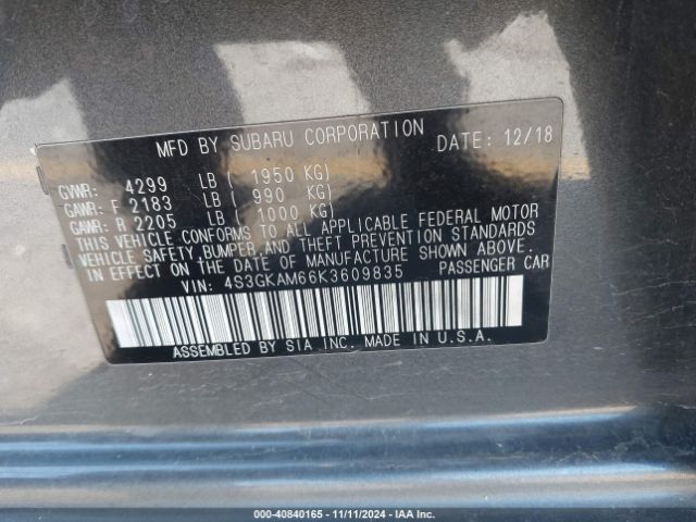 Photo 8 VIN: 4S3GKAM66K3609835 - SUBARU IMPREZA 