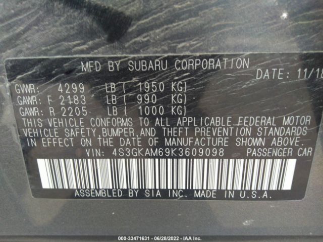 Photo 8 VIN: 4S3GKAM69K3609098 - SUBARU IMPREZA 