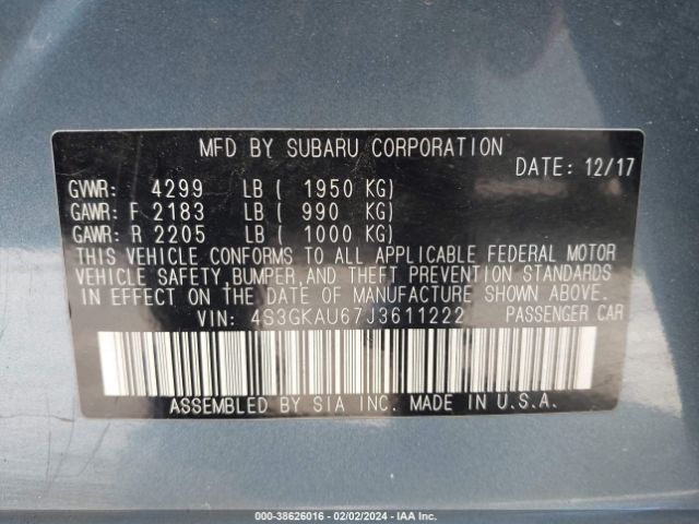 Photo 8 VIN: 4S3GKAU67J3611222 - SUBARU IMPREZA 