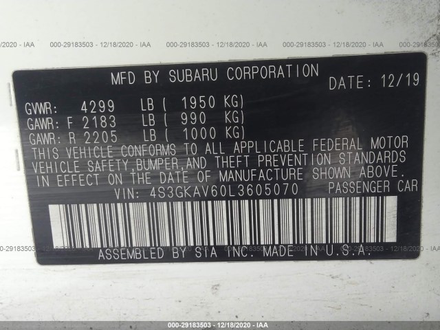 Photo 8 VIN: 4S3GKAV60L3605070 - SUBARU IMPREZA 