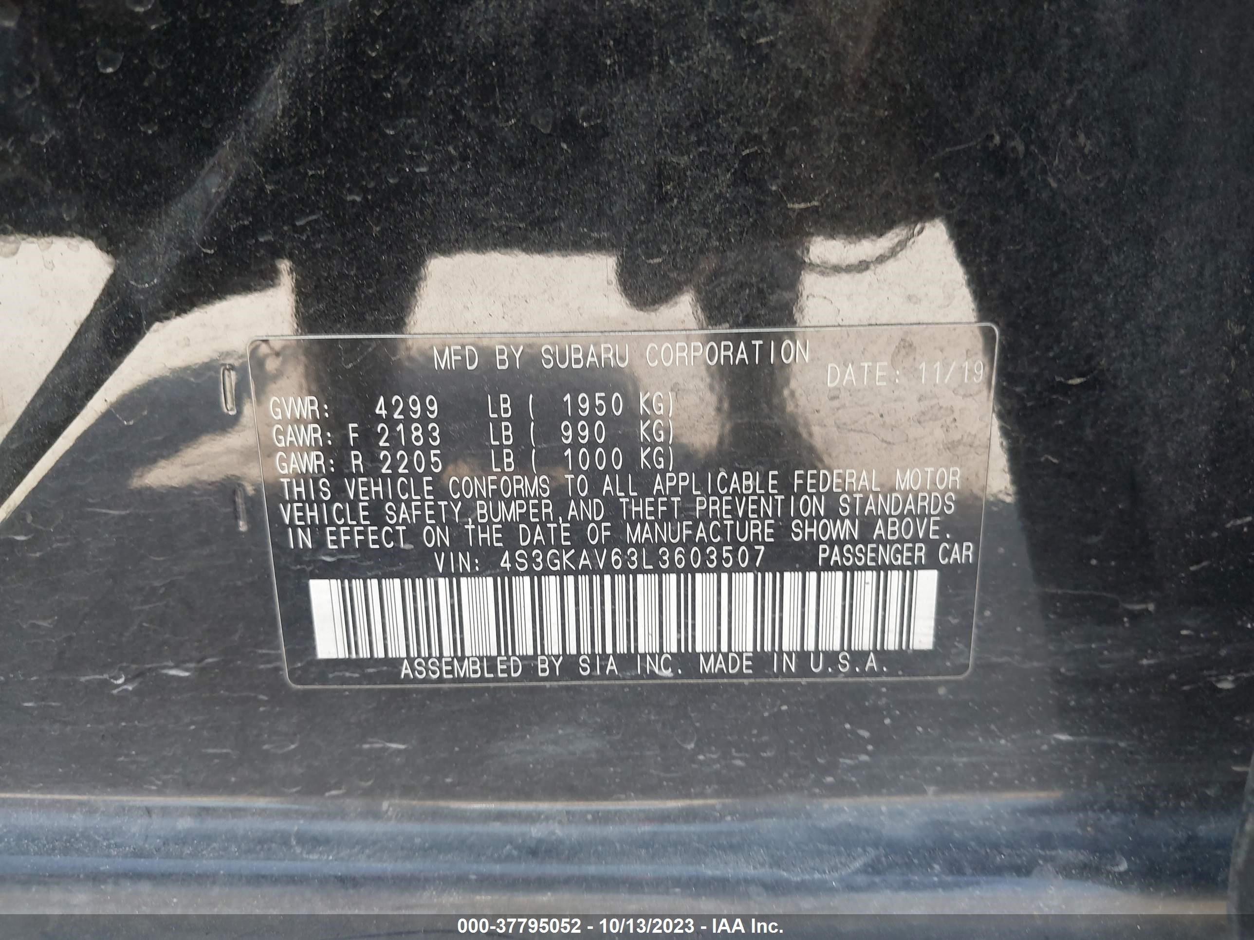 Photo 8 VIN: 4S3GKAV63L3603507 - SUBARU IMPREZA 