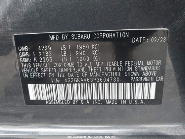 Photo 8 VIN: 4S3GKAV63P3604730 - SUBARU IMPREZA 