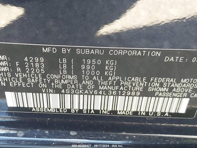 Photo 8 VIN: 4S3GKAV64L3612989 - SUBARU IMPREZA 