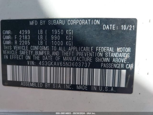 Photo 8 VIN: 4S3GKAV65N3603737 - SUBARU IMPREZA 