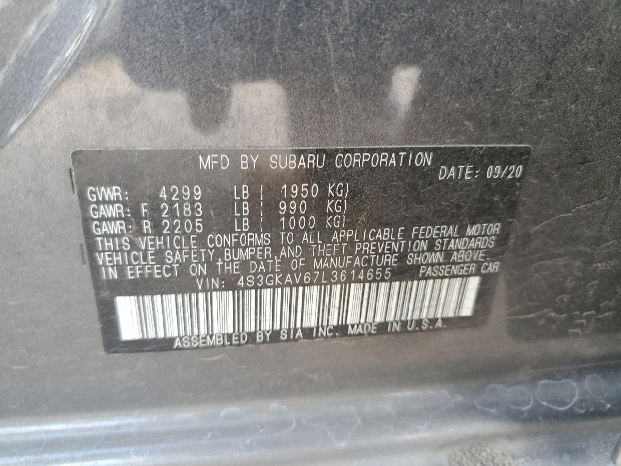 Photo 11 VIN: 4S3GKAV67L3614655 - SUBARU IMPREZA 