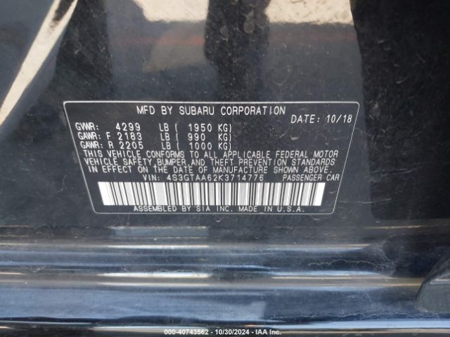 Photo 8 VIN: 4S3GTAA62K3714776 - SUBARU IMPREZA 