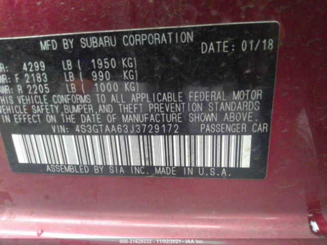 Photo 8 VIN: 4S3GTAA63J3729172 - SUBARU IMPREZA 