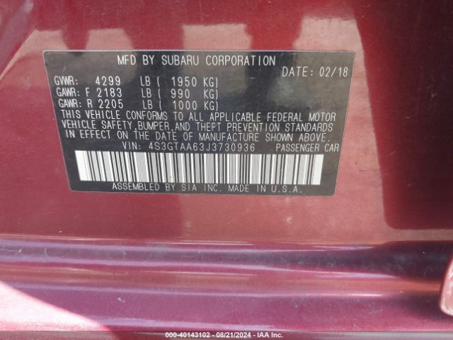 Photo 8 VIN: 4S3GTAA63J3730936 - SUBARU IMPREZA 