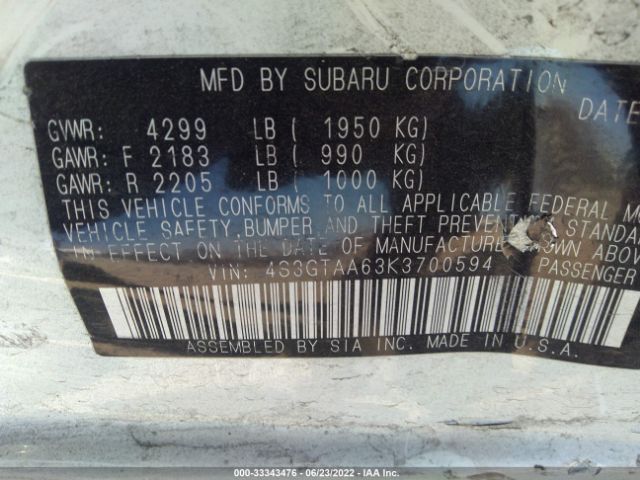 Photo 8 VIN: 4S3GTAA63K3700594 - SUBARU IMPREZA 