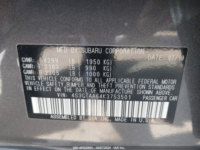 Photo 8 VIN: 4S3GTAA64K3753501 - SUBARU IMPREZA 