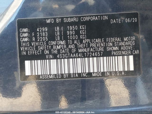 Photo 8 VIN: 4S3GTAA64L1724657 - SUBARU IMPREZA 