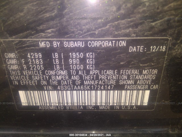 Photo 8 VIN: 4S3GTAA65K1724147 - SUBARU IMPREZA 