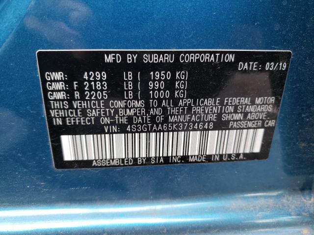 Photo 9 VIN: 4S3GTAA65K3734648 - SUBARU IMPREZA 