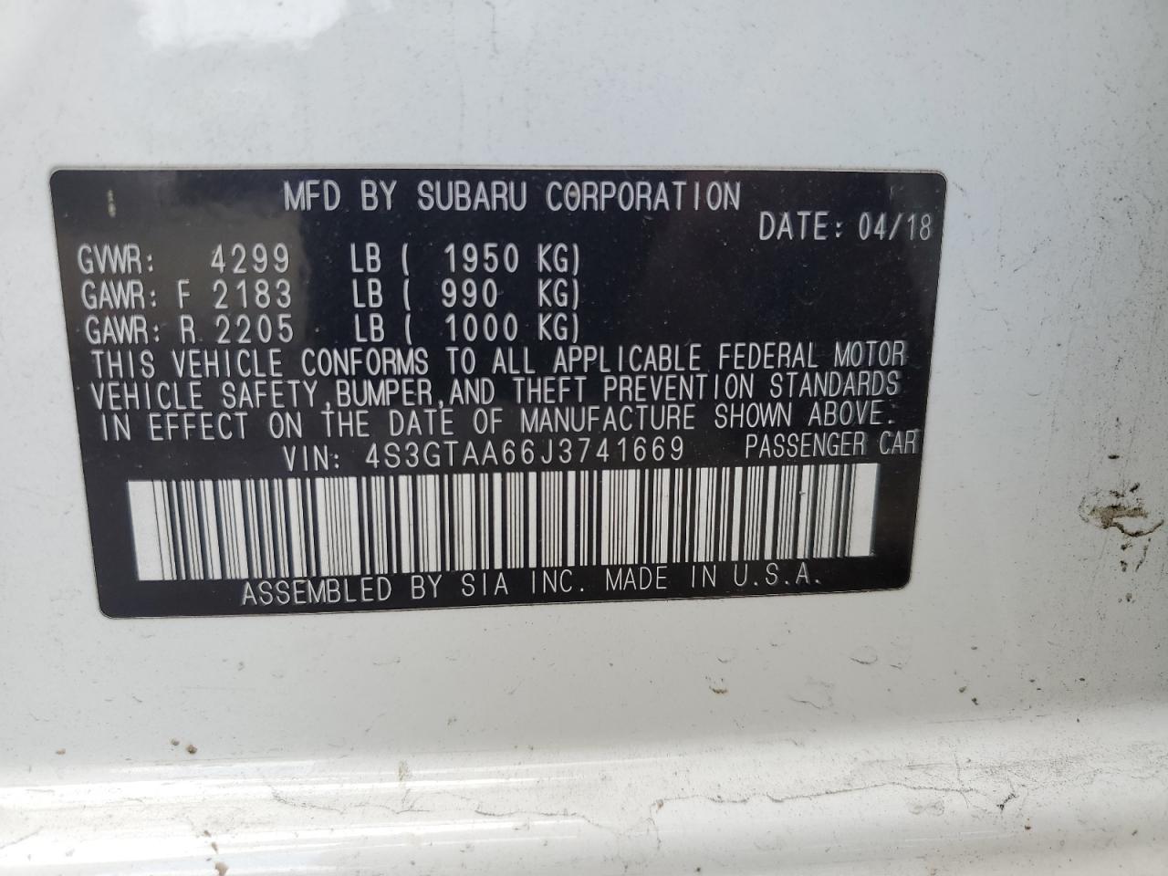 Photo 11 VIN: 4S3GTAA66J3741669 - SUBARU IMPREZA 