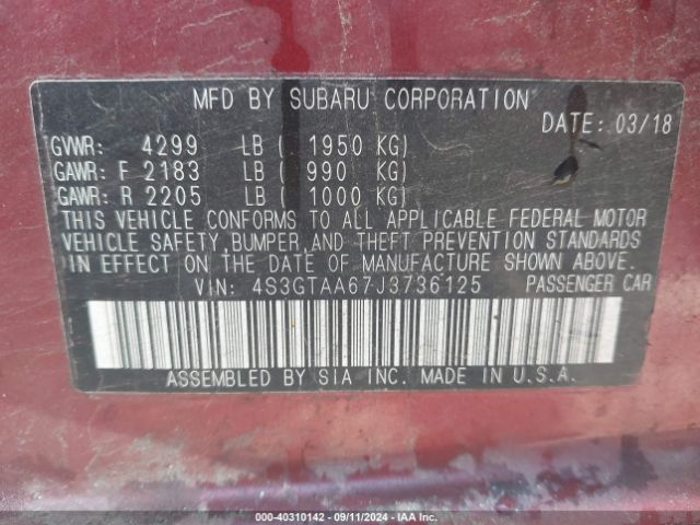 Photo 8 VIN: 4S3GTAA67J3736125 - SUBARU IMPREZA 