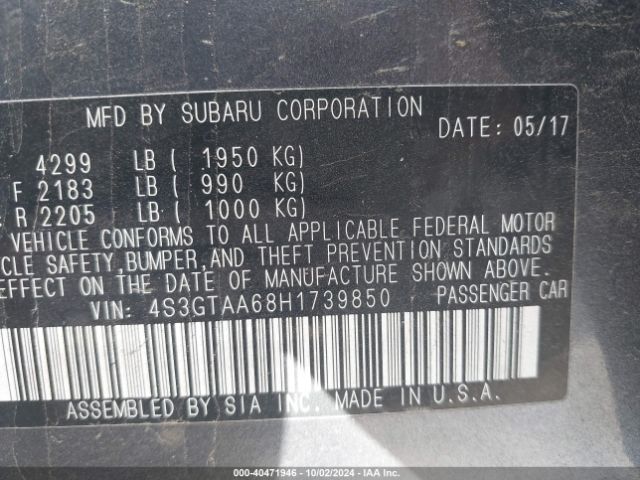 Photo 8 VIN: 4S3GTAA68H1739850 - SUBARU IMPREZA 