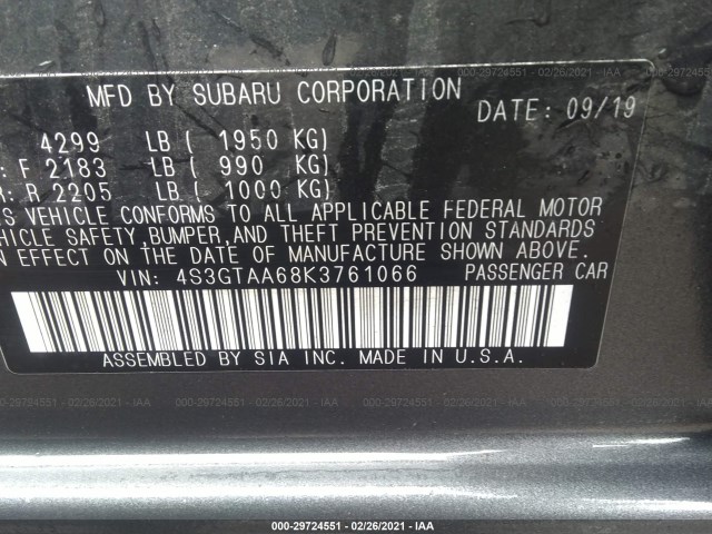 Photo 8 VIN: 4S3GTAA68K3761066 - SUBARU IMPREZA 