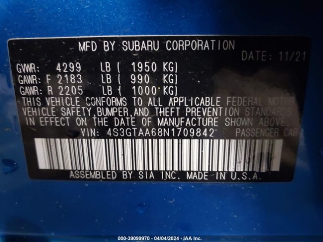 Photo 8 VIN: 4S3GTAA68N1709842 - SUBARU IMPREZA 