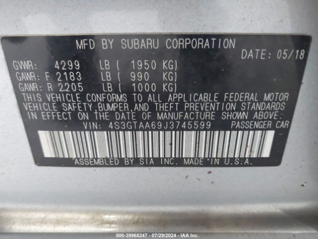 Photo 8 VIN: 4S3GTAA69J3745599 - SUBARU IMPREZA 