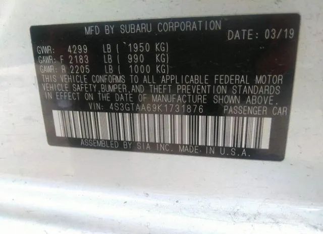 Photo 8 VIN: 4S3GTAA69K1731876 - SUBARU IMPREZA 