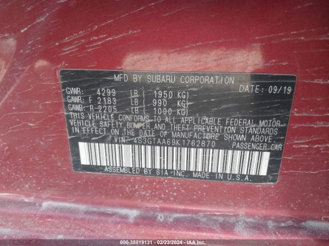 Photo 8 VIN: 4S3GTAA69K1762870 - SUBARU IMPREZA 