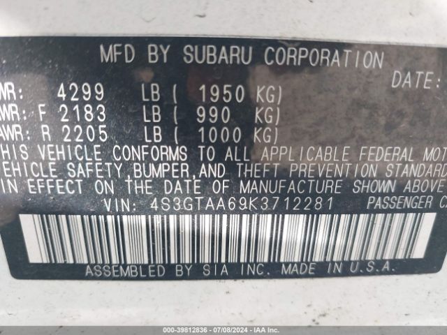 Photo 8 VIN: 4S3GTAA69K3712281 - SUBARU IMPREZA 