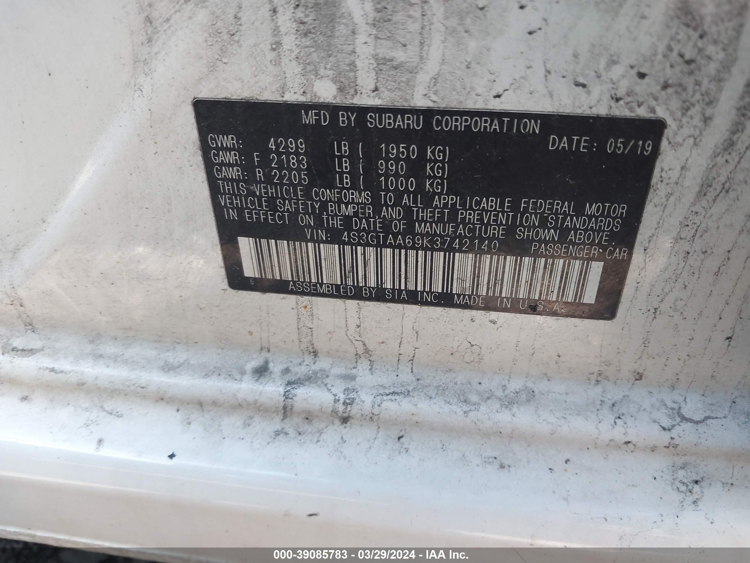 Photo 8 VIN: 4S3GTAA69K3742140 - SUBARU IMPREZA 