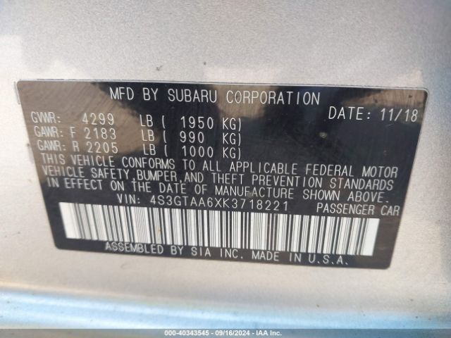 Photo 8 VIN: 4S3GTAA6XK3718221 - SUBARU IMPREZA 