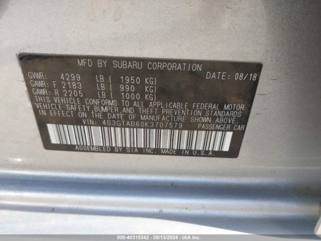 Photo 8 VIN: 4S3GTAB60K3707579 - SUBARU IMPREZA 