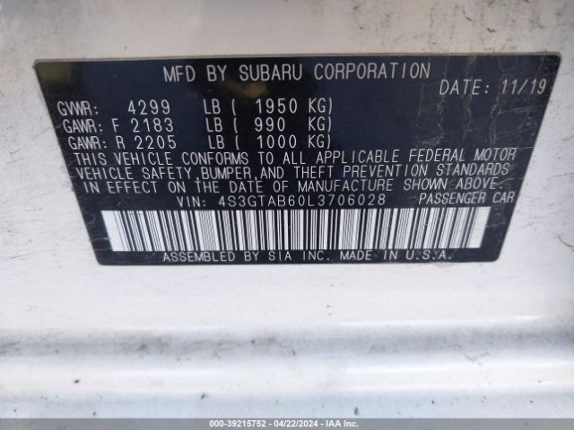 Photo 8 VIN: 4S3GTAB60L3706028 - SUBARU IMPREZA 