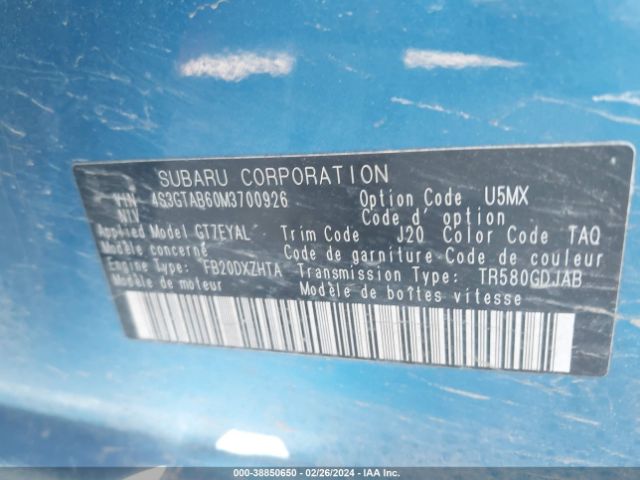 Photo 8 VIN: 4S3GTAB60M3700926 - SUBARU IMPREZA 