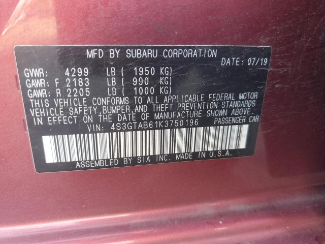 Photo 12 VIN: 4S3GTAB61K3750196 - SUBARU IMPREZA 