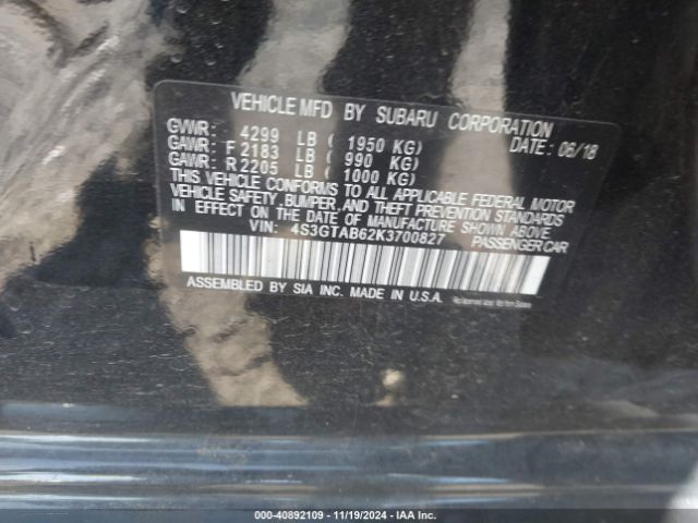 Photo 8 VIN: 4S3GTAB62K3700827 - SUBARU IMPREZA 